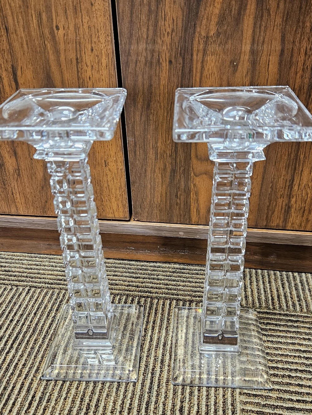 Pair Of Candlestick Holders Crystal Tall Glam Old Hollywood